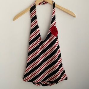 Vintage Metallic Halter Top w/Flower UK Red Black White Made in England